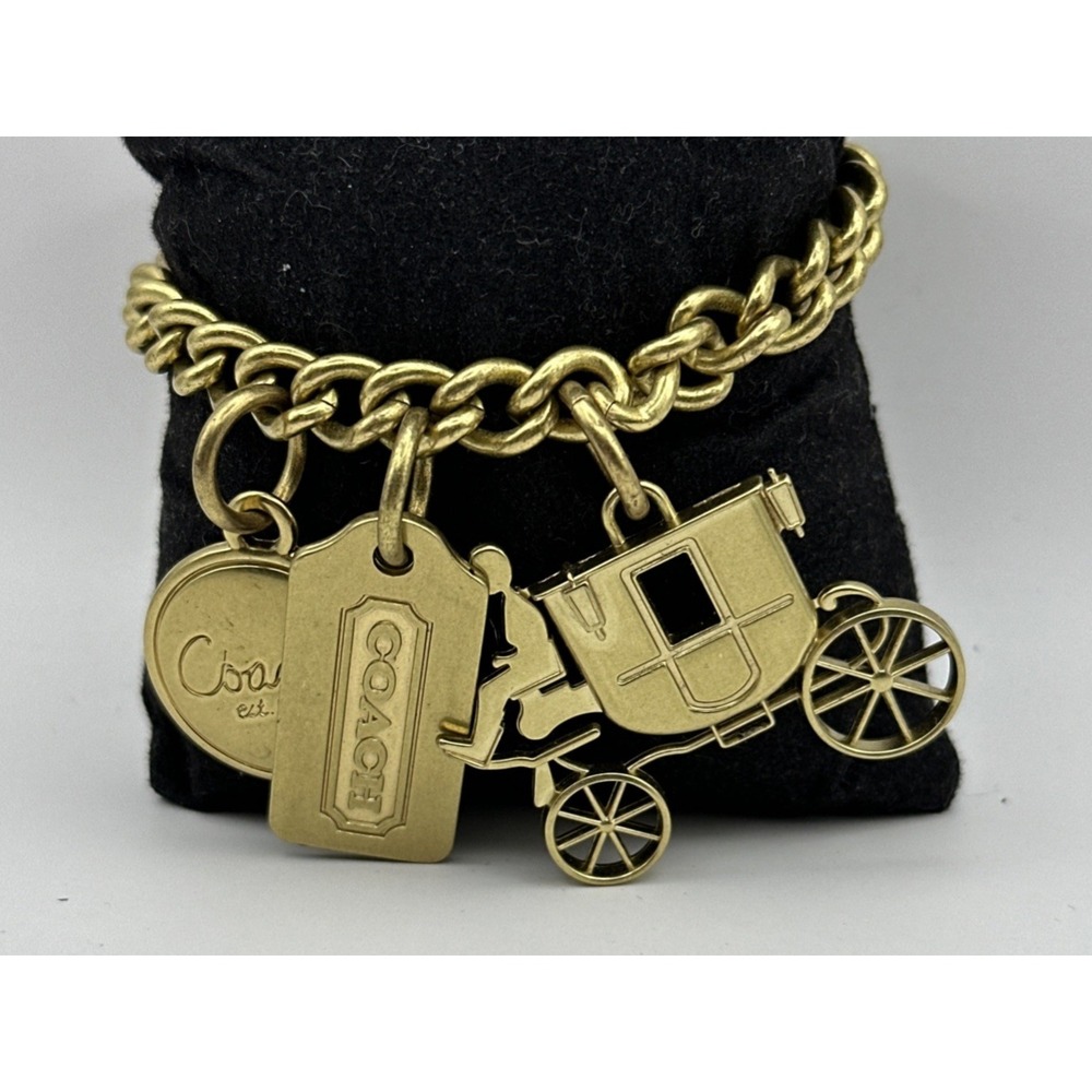 Coach Vtg Brass Charm Chain Bracelet  Medallion Tag Stagecoach Handbag Fob Y2K